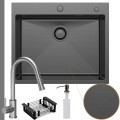 Zlew stalowy Grafit Steel Sink 65 syfon manualny bateria stalowa koszyk czarny