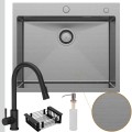 Zlew stalowy Inox Steel Sink 65 syfon manualny bateria czarna koszyk czarny