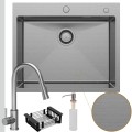 Zlew stalowy Inox Steel Sink 65 syfon manualny bateria stalowa koszyk czarny