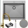 Zlew stalowy Inox Steel Sink 65 syfon manualny bateria złota koszyk czarny
