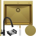Zlew stalowy złoty Steel Sink 65 syfon manualny bateria czarna koszyk czarny