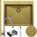 Zlew stalowy złoty Steel Sink 65 syfon manualny bateria stalowa koszyk czarny