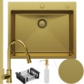 Zlew stalowy złoty Steel Sink 65 syfon manualny bateria złota koszyk czarny