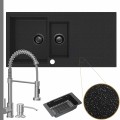Zlewozmywak granitowy czarny metalik resso 5kdo syfon grafitowy manualny bateria stalowa