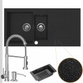 Zlewozmywak granitowy czarny metalik resso 5kdo syfon srebrny manualny bateria chrom
