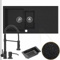 Zlewozmywak granitowy czarny metalik resso 5kdo syfon srebrny manualny bateria czarna