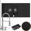 Zlewozmywak granitowy czarny metalik resso 5kdo syfon srebrny manualny bateria stalowa