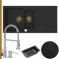Zlewozmywak granitowy czarny metalik resso 5kdo syfon złoty manualny bateria chrom