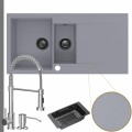Zlewozmywak granitowy szary resso 5kdo syfon grafitowy manualny bateria chrom