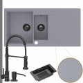 Zlewozmywak granitowy szary resso 5kdo syfon grafitowy manualny bateria czarna