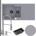 Zlewozmywak granitowy szary resso 5kdo syfon grafitowy manualny bateria stalowa