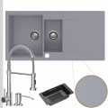 Zlewozmywak granitowy szary resso 5kdo syfon srebrny manualny bateria chrom