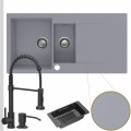 Zlewozmywak granitowy szary resso 5kdo syfon srebrny manualny bateria czarna