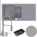 Zlewozmywak granitowy szary resso 5kdo syfon srebrny manualny bateria stalowa