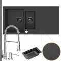 Zlewozmywak granitowy grafitowy resso 5kdo syfon grafitowy manualny bateria chrom