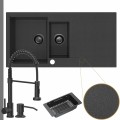 Zlewozmywak granitowy grafitowy resso 5kdo syfon grafitowy manualny bateria czarna