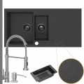 Zlewozmywak granitowy grafitowy resso 5kdo syfon grafitowy manualny bateria stalowa