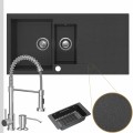 Zlewozmywak granitowy grafitowy resso 5kdo syfon srebrny manualny bateria chrom
