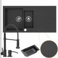 Zlewozmywak granitowy grafitowy resso 5kdo syfon srebrny manualny bateria czarna
