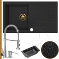 Zlewozmywak granitowy czarny metalik avila 1kdo syfon złoty manualny bateria chrom
