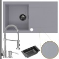 Zlewozmywak granitowy szary avila 1kdo syfon grafitowy manualny bateria chrom