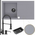 Zlewozmywak granitowy szary avila 1kdo syfon grafitowy manualny bateria czarna