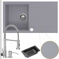 Zlewozmywak granitowy szary avila 1kdo syfon srebrny manualny bateria chrom