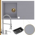 Zlewozmywak granitowy szary avila 1kdo syfon złoty manualny bateria chrom