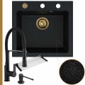 Czarny metalik zlew ferrum 1k50 syfon złoty automatyczny z pokrętłem czarne akcesoria
