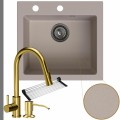 Beżowy zlew ferrum 1k50 syfon grafitowy manualny złote akcesoria