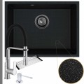 Zlew granitowy crypton 60 czarny metalik syfon grafit bateria dozownik srebrny