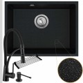 Zlew granitowy crypton 60 czarny metalik syfon srebrny bateria dozownik czarny