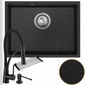Zlew granitowy crypton 60 grafitowy syfon srebrny bateria dozownik czarny