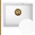 Biały zlew CRYPTON 55 syfon złoty