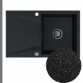 Zlew granitowy czarny metalik obsidian 1kdo syfon grafitowy automatyczny z pokrętłem
