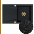 Zlew granitowy czarny metalik obsidian 1kdo syfon złoty automatyczny z pokrętłem