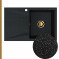 Zlew granitowy czarny metalik obsidian 1kdo syfon złoty manualny
