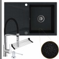 Czarny metalik zlew obsidian 1kdo syfon grafitowy automatyczny z przyciskiem srebrne akcesoria