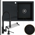 Czarny metalik zlew obsidian 1kdo syfon grafitowy manualny czarne akcesoria
