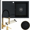 Czarny metalik zlew obsidian 1kdo syfon grafitowy manualny złote akcesoria