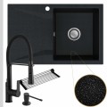 Czarny metalik zlew obsidian 1kdo syfon srebrny klik klak czarne akcesoria