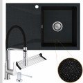 Czarny metalik zlew obsidian 1kdo syfon srebrny klik klak srebrne akcesoria