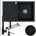 Czarny metalik zlew obsidian 1kdo syfon srebrny manualny czarne akcesoria