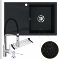 Czarny metalik zlew obsidian 1kdo syfon srebrny manualny srebrne akcesoria