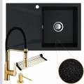 Czarny metalik zlew obsidian 1kdo syfon srebrny manualny złote akcesoria