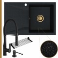 Czarny metalik zlew obsidian 1kdo syfon złoty manualny czarne akcesoria