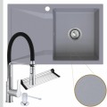 Szary zlew obsidian 1kdo syfon srebrny manualny srebrne akcesoria