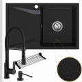 Grafitowy zlew obsidian 1kdo syfon srebrny manualny czarne akcesoria