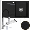 Grafitowy zlew obsidian 1kdo syfon srebrny manualny srebrne akcesoria
