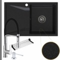 Grafitowy zlew obsidian 1kdo syfon grafitowy manualny srebrne akcesoria
